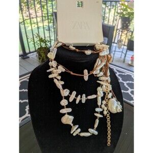 ZARA Belts Women's 2 pack Faux Pearl Shells Cord & Chain Boho Beach Hipster NEW